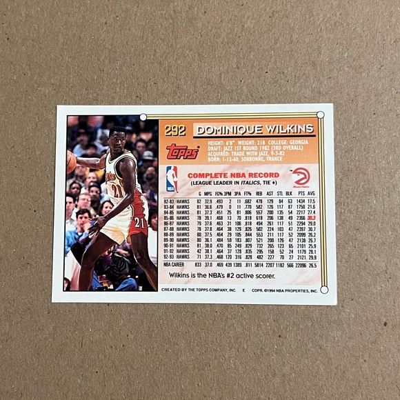 993-94 Topps Future Scoring Leader #292 Dominique Wilkins Basketball  Hawks TC - Picture 2 of 2